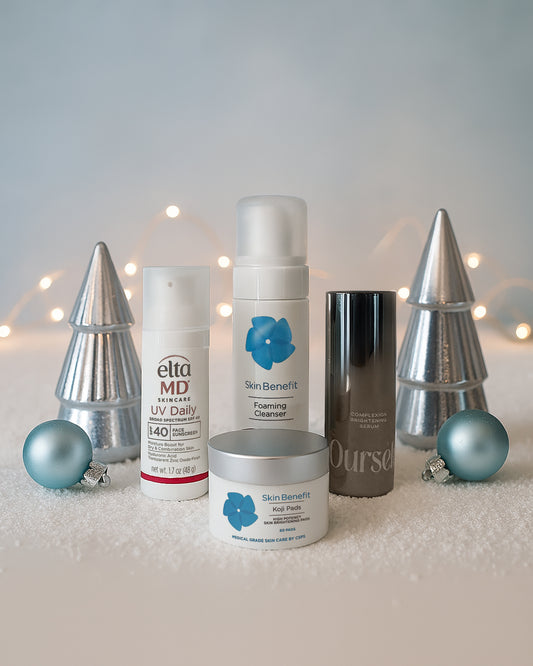 AM: Foamy Cleanser, Koji Pads, Complexion Brightening Serum, EltaMD UV Daily SPF.