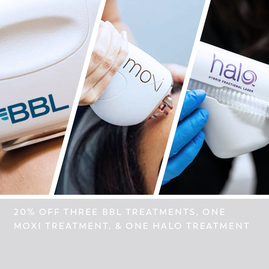 Three BBL Treatments (Face, Neck, & Chest), One Moxi Face Treatment, and One HALO Face Treatment at 20% off